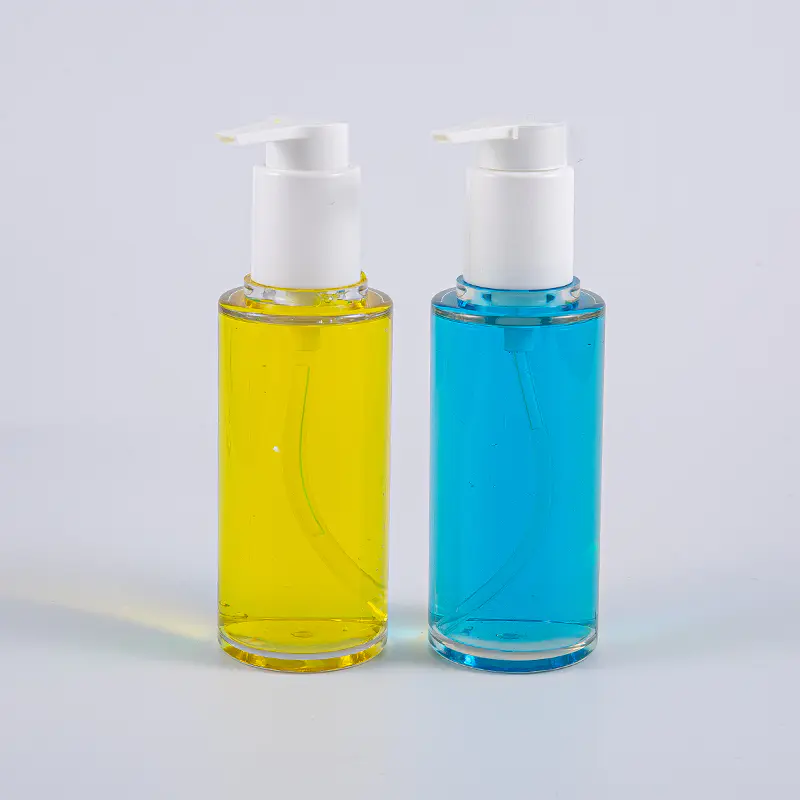 Beyaz Plastik Pompalı Şeffaf PETG 100ml Yuvarlak Şekil Losyon Şişesi